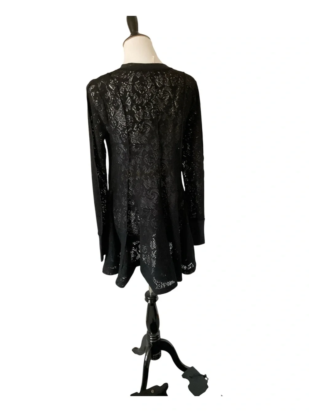 Free People Coffee in the Morning Black Lace Knit Peplum Tunic Top size S